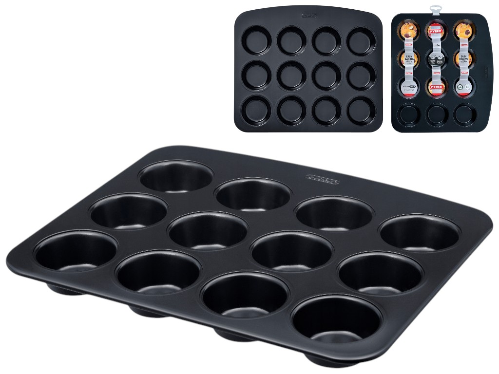 Форма для маффинов Pyrex Glide, на 12шт, углеродистая сталь, антипригарное покрытие, 36×31×3см, 7см