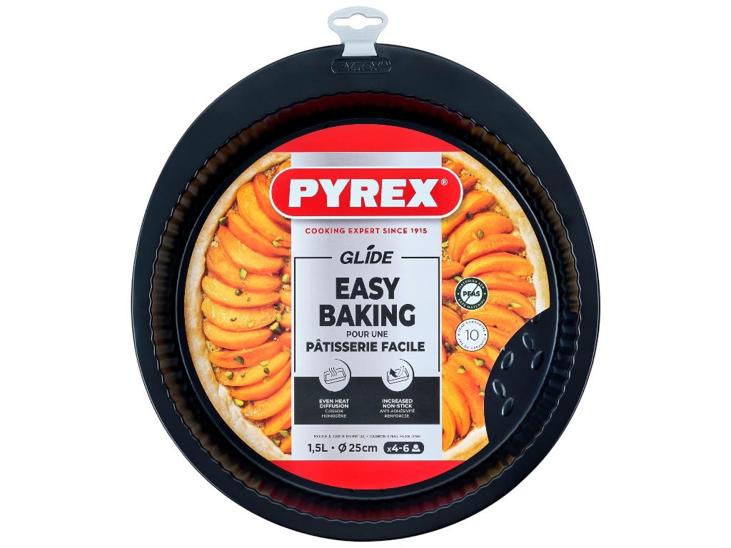 Форма для тартов Pyrex Glide, ребристая, углеродистая сталь, антипригарное покрытие, 25см, 29×27×4см