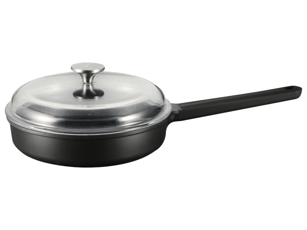 Сковорода глубокая Be Smart 26 см, алюминий, с крышкой, антипригарное покрытие, цвет чёрный