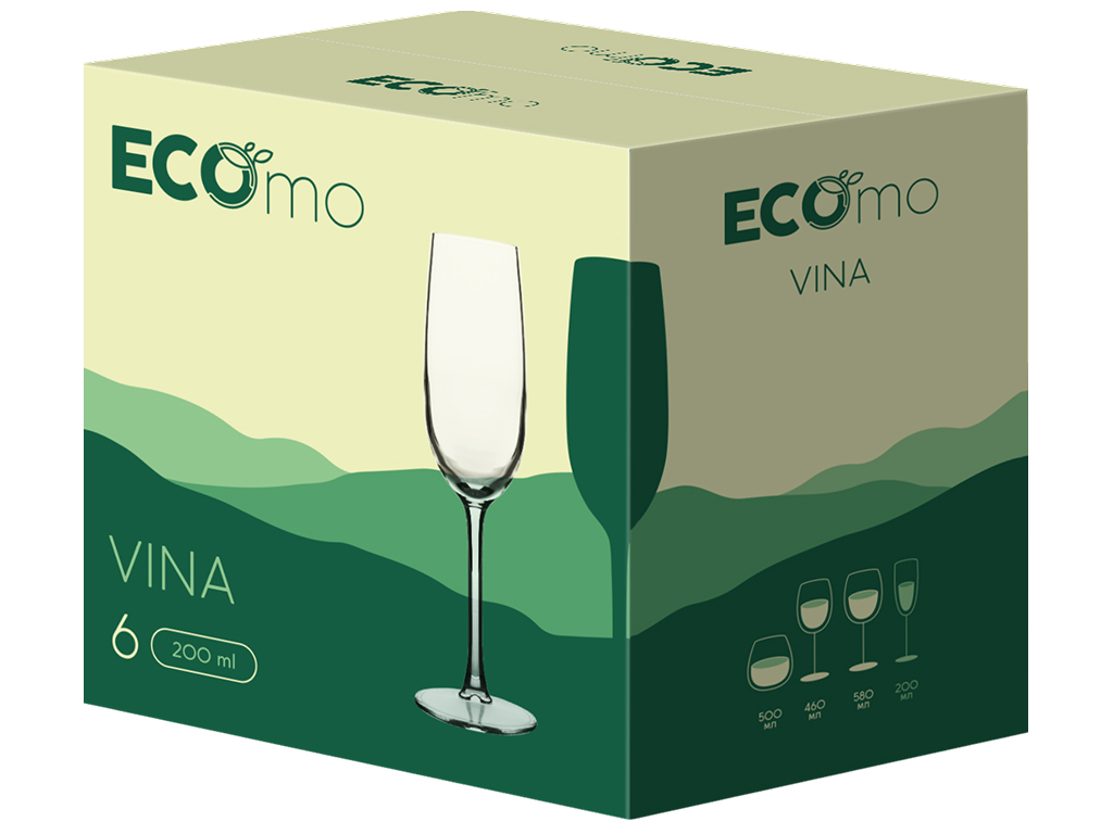 Набір келихів Ecomo Vina, для ігристого вина, скло, 200 мл, 6 шт