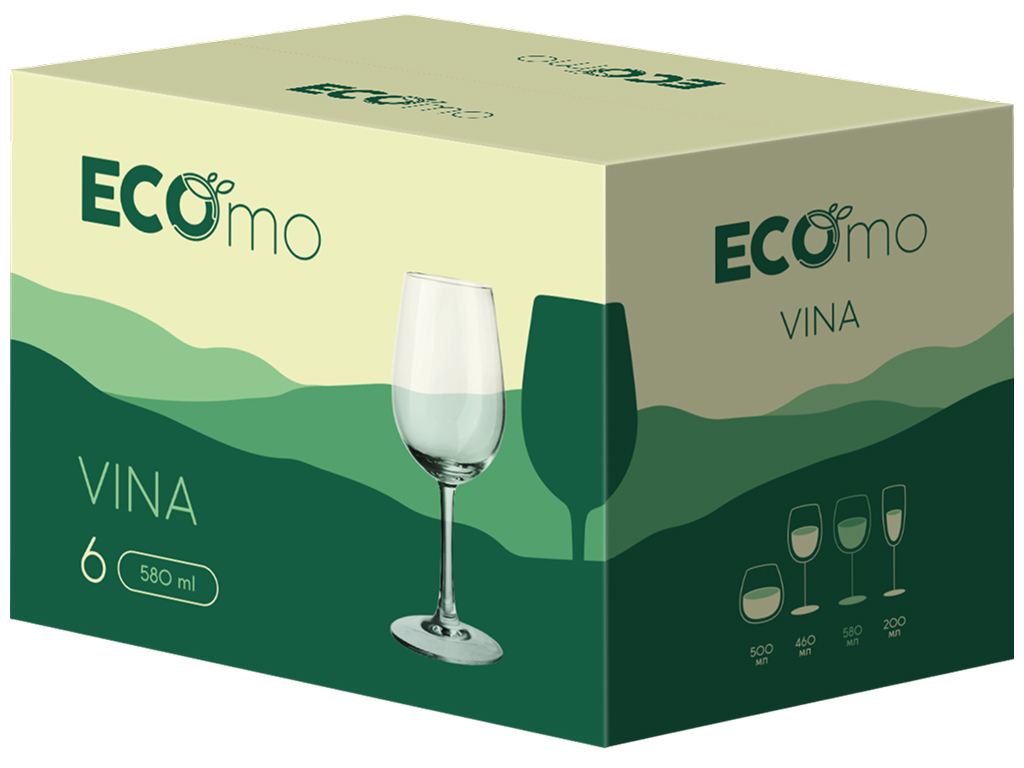 Набор бокалов Ecomo Vina, для вина, стекло, 580 мл, 6 шт
