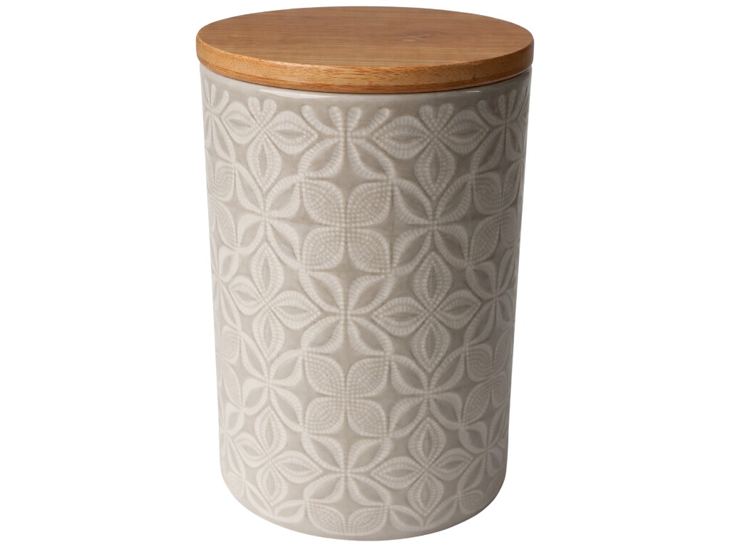 Банка Limited Edition Lotus, кераміка, бамбукова кришка, 700мл, колір бежевий