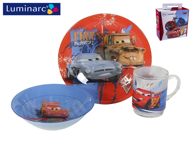Набор посуды детский Luminarc "Disney Cars" 3 пр. (чашка 250мл, салатник 16см, тарелка 19,5см) 00844