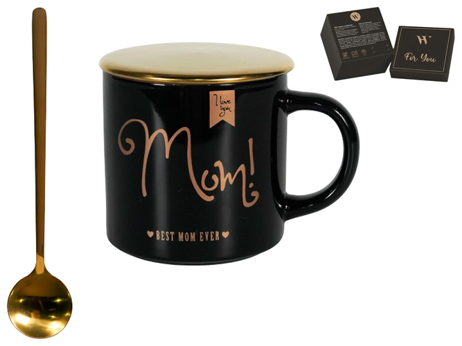Чашка Westhill For Mom, черная, 360мл, с крышкой+ложкой, 6900067176530