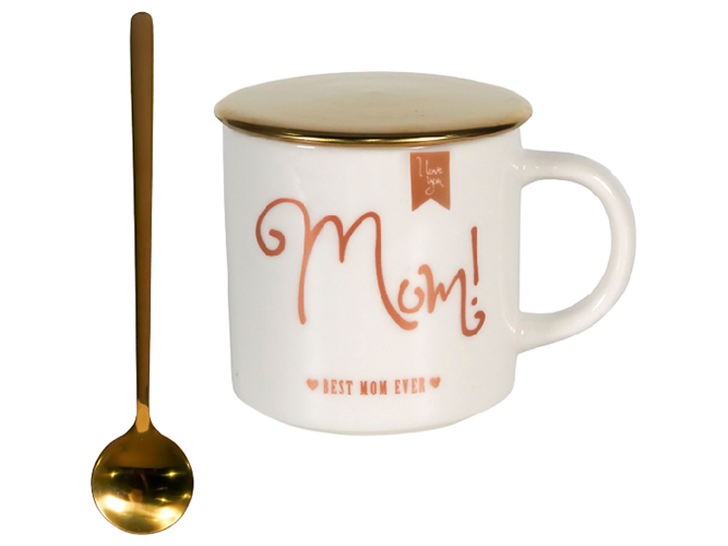 Чашка Westhill For Mom, белая, 360мл, с крышкой+ложкой, 6900067176554