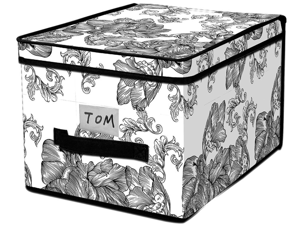 Корзина з кришкою Idea Home Anthracite Flowers, прямокутна, 40x30x25см, 6900070585480