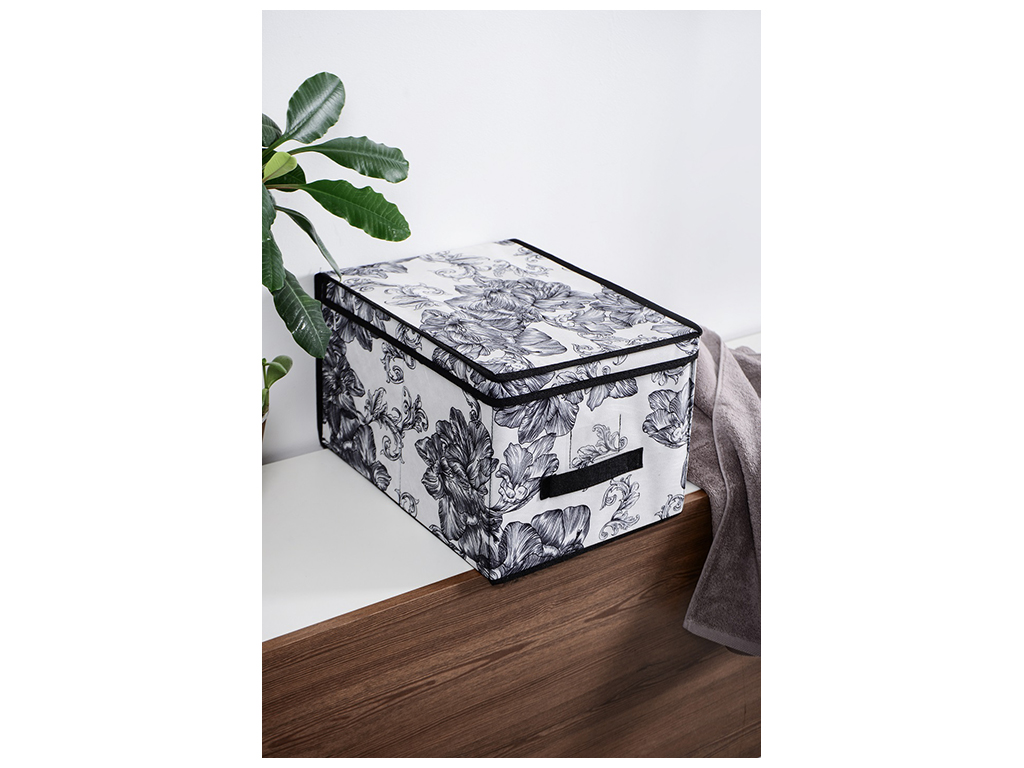 Корзина з кришкою Idea Home Anthracite Flowers, прямокутна, 40x30x25см, 6900070585480