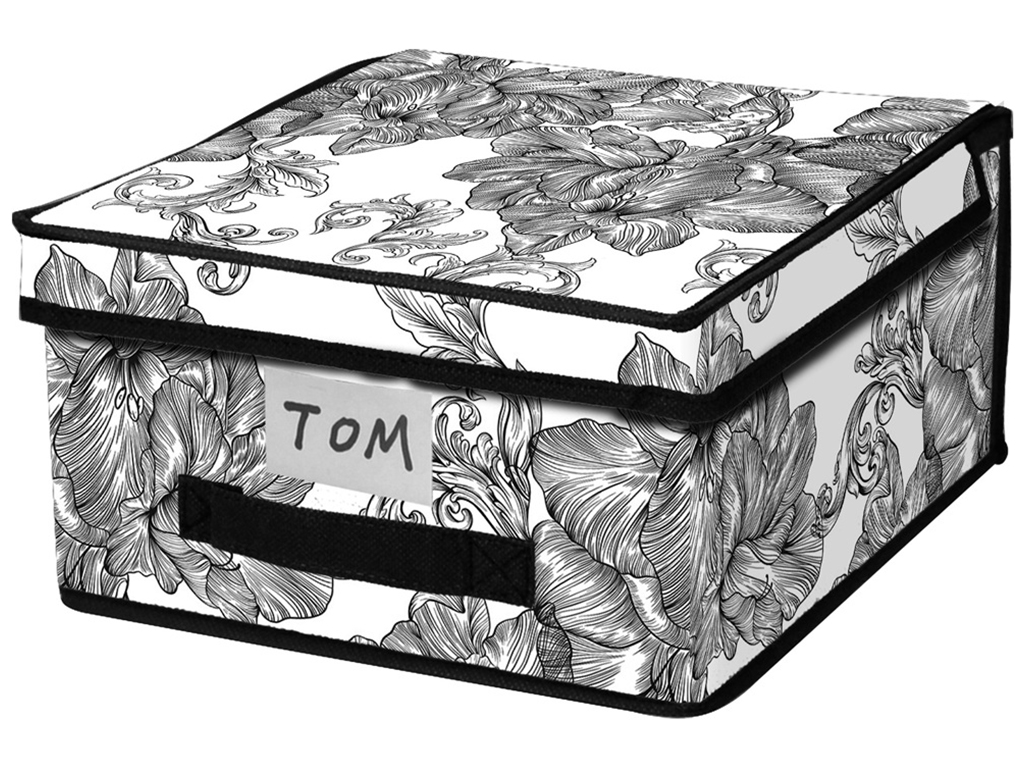 Корзина з кришкою Idea Home Anthracite Flowers, прямокутна, 30x28x15см, 6900070585473