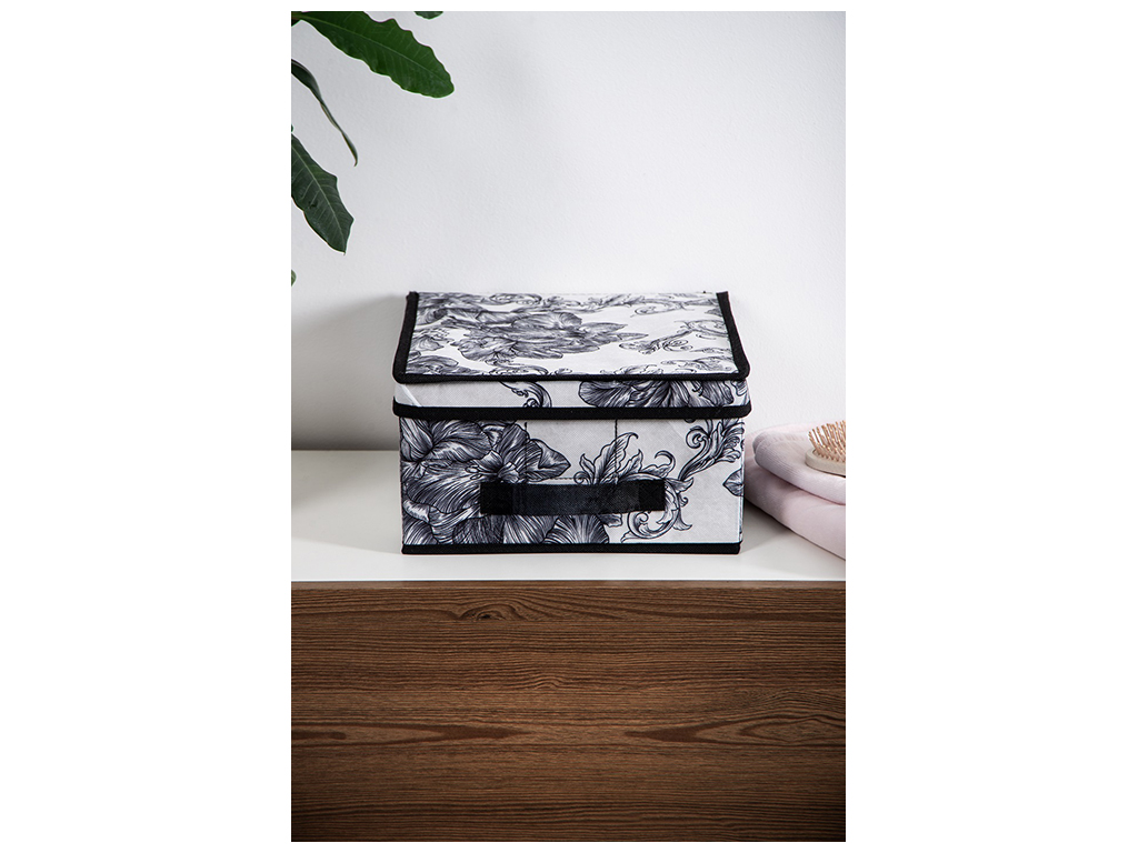 Корзина з кришкою Idea Home Anthracite Flowers, прямокутна, 30x28x15см, 6900070585473