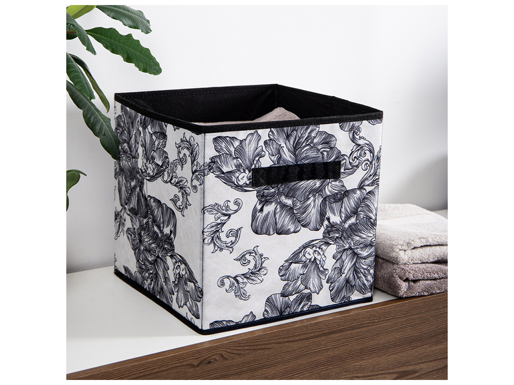 Корзина Idea Home Anthracite Flowers, квадратна, 30x30x30см, 6900070638582