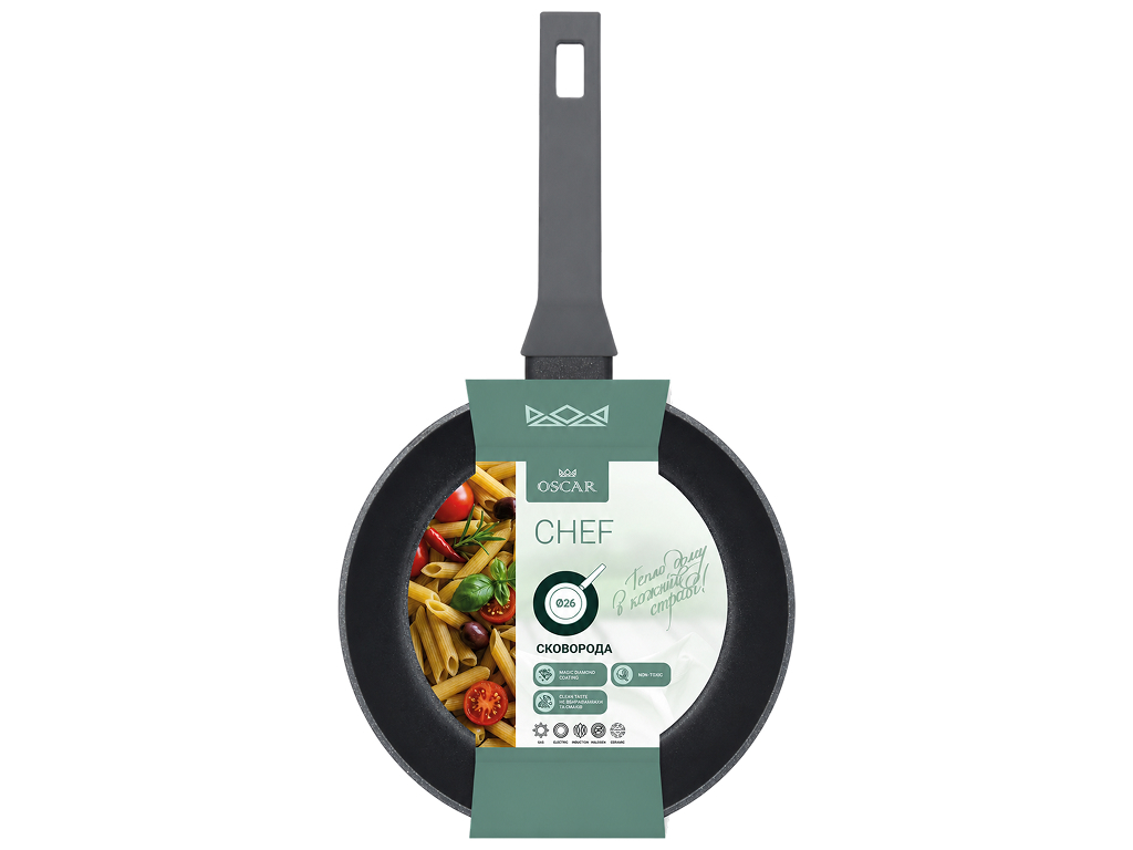 Сковорода Oscar Chef, кованый алюминий, 26см, цвет черный