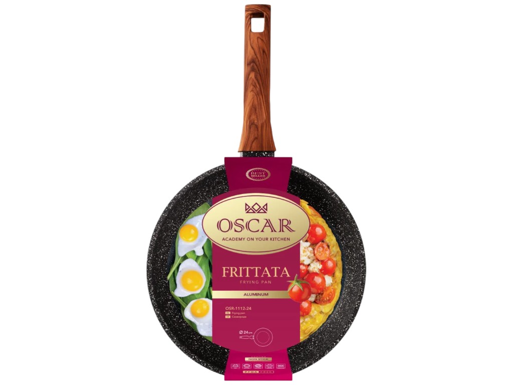 Сковорода классическая Oscar Frittata, мраморное покрытие, алюминий, 24см, цвет серый