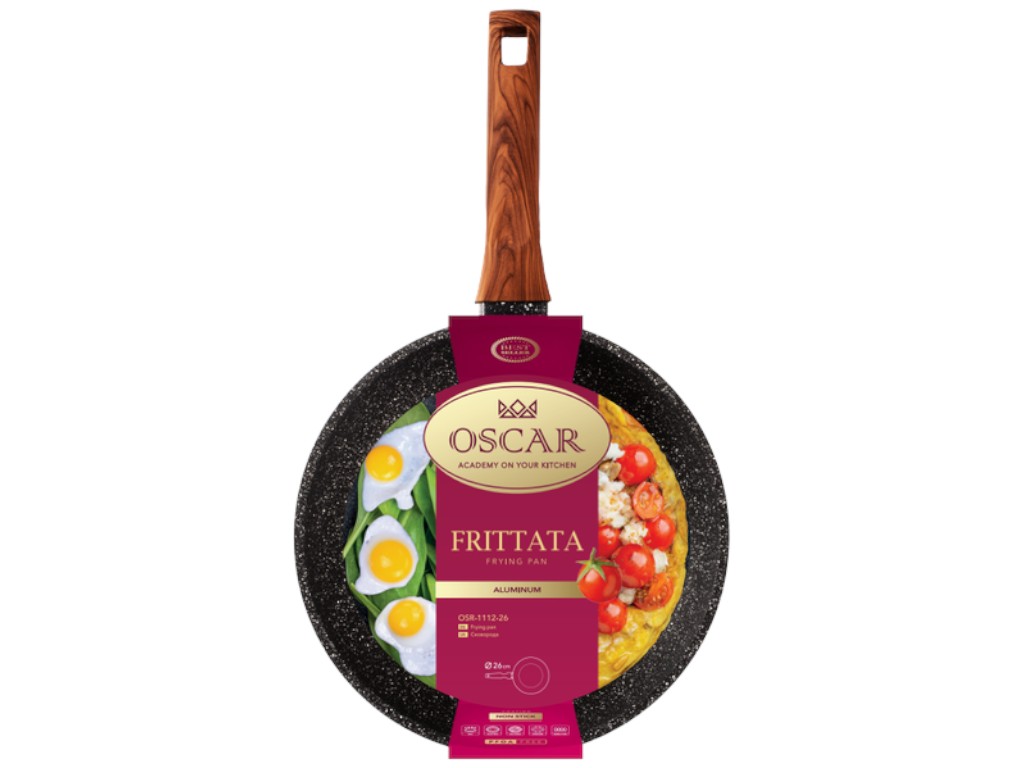 Сковорода класична Oscar Frittata, мармурове покриття, алюміній, 26см, сірий колір
