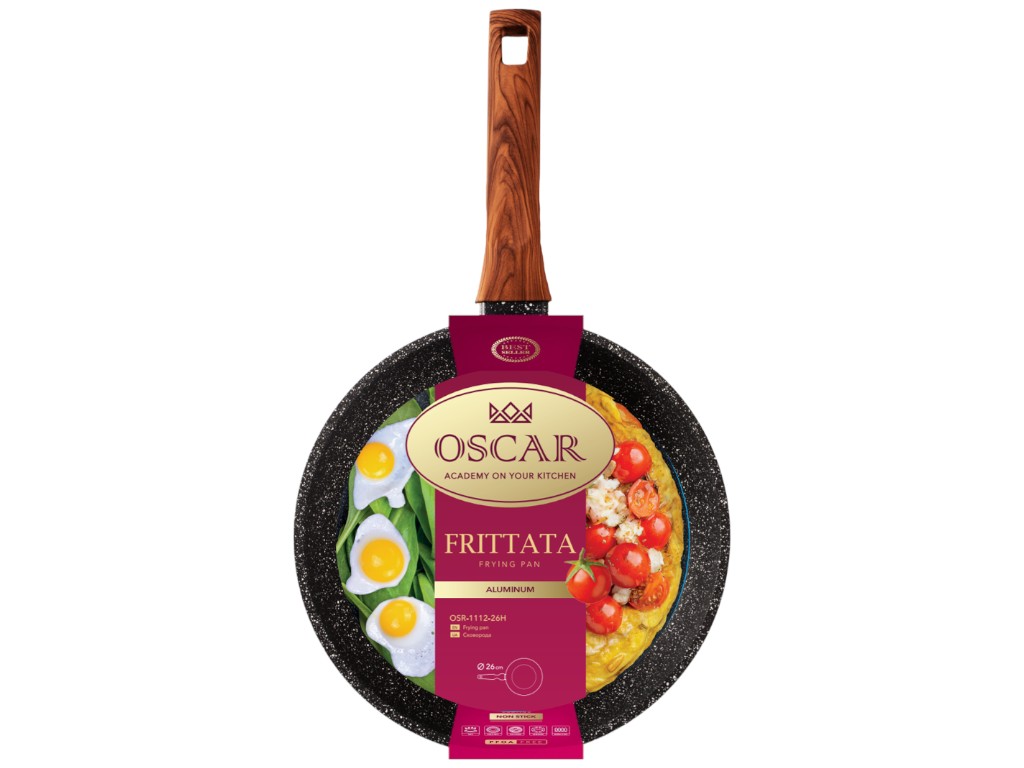 Сковорода глубокая Oscar Frittata, мраморное покрытие, алюминий, 26см, цвет серый