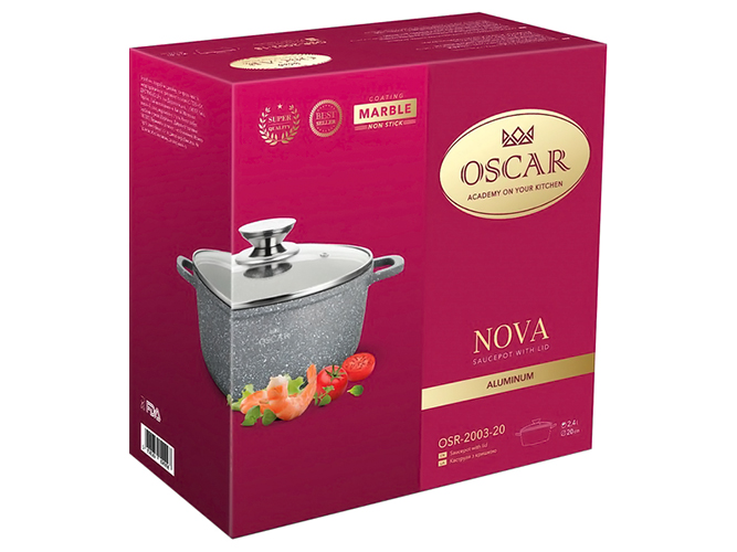 Кастрюля алюминиевая Oscar Nova, 20см, 2,4л, с крышкой, 6900069100007