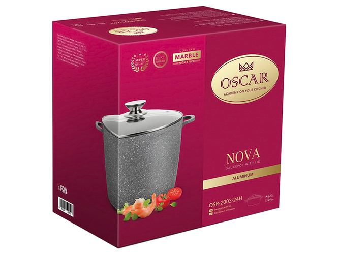 Кастрюля Oscar Nova алюминиевая высокая, 24см, 6,5л, с крышкой, 6900069100021
