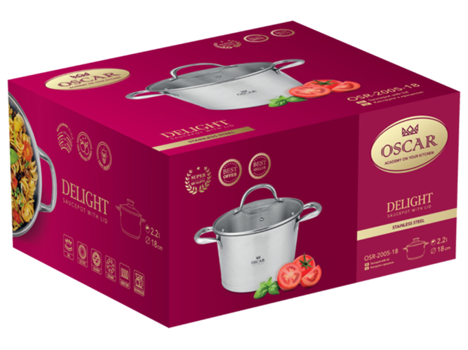 Кастрюля с крышкой Oscar Delight, 18см, 2,2л, 6900069909310