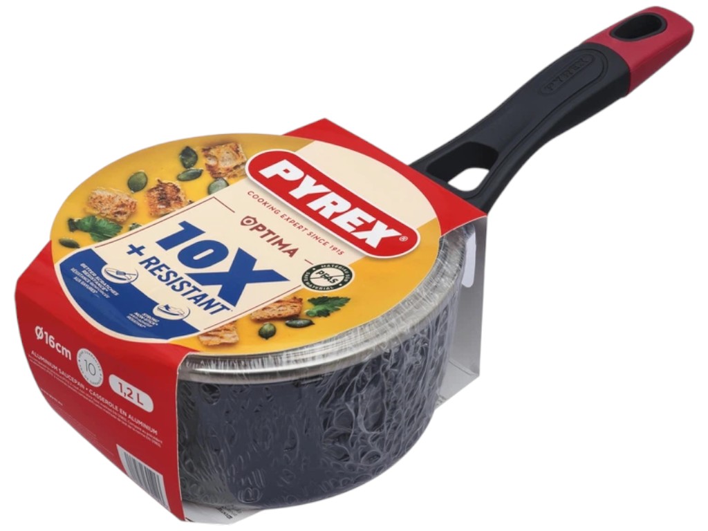 Ковш Pyrex Optima, с крышкой, антипригарный, алюминий, стекло, бакелит, 1,2л, 16см, цвет черный
