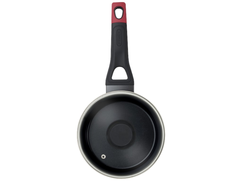 Ківш Pyrex Optima, з кришкою, антипригарний, алюміній, скло, бакеліт, 1,6л, 18см, колір чорний