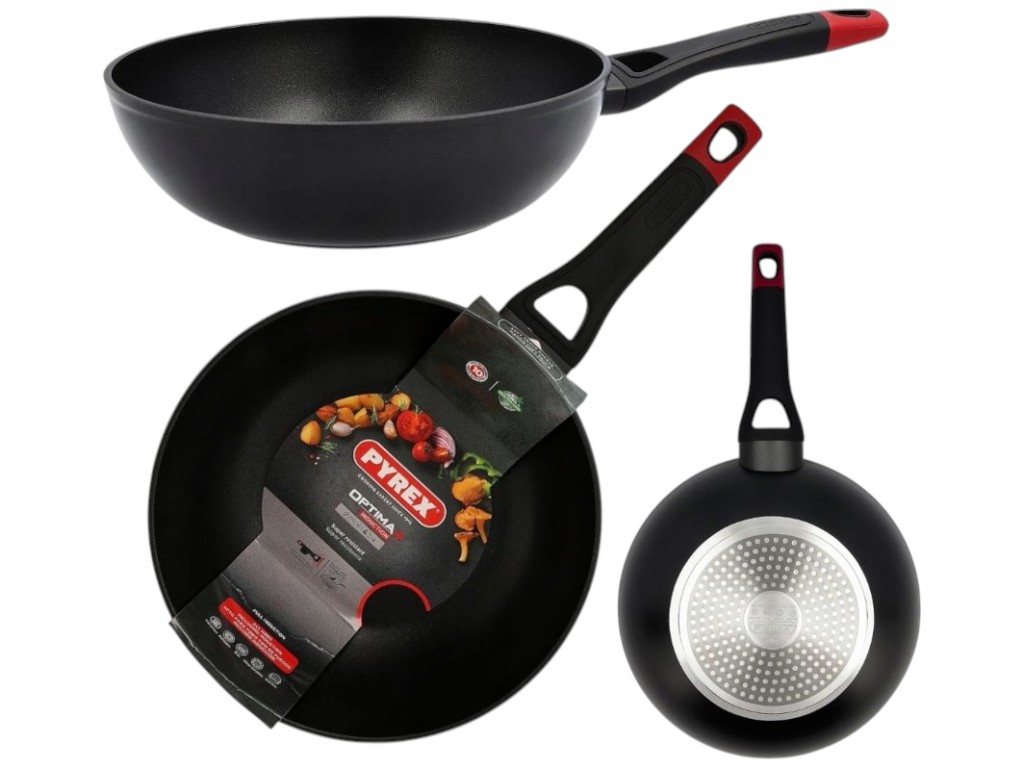 Сковорода-вок Pyrex Optima, алюминий, антипригарное покрытие, 28см, цвет черный