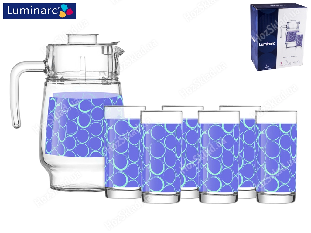 Набір для напоїв Luminarc Soffici Purple графин 1,6л і 6 склянок 270мл (ціна за 7 пр.) 15675