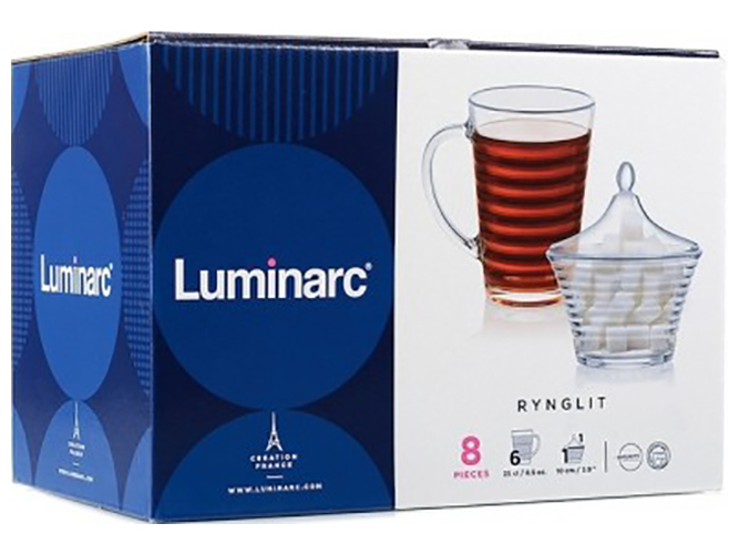 Сервиз чайный Luminarc Rynglit 6 чашек 250мл и сахарница с крышкой 10см (цена за набор 8 пр.) 34799