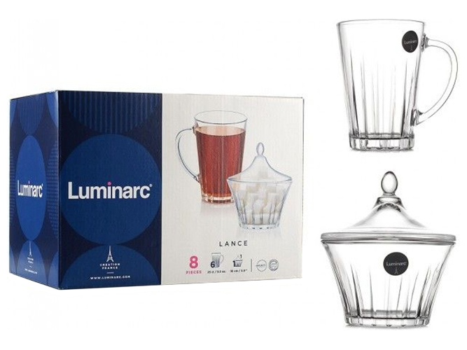 Сервиз чайный Luminarc Lance 6 чашек 250мл и сахарница с крышкой 10см (цена за набор 8пр.) 34812