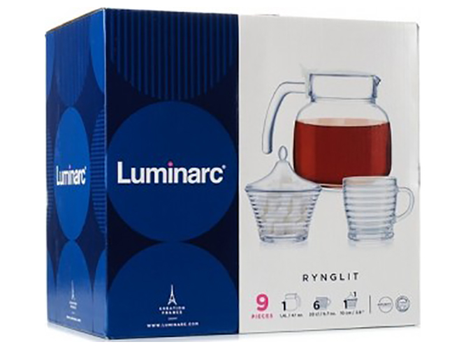 Сервиз чайный Luminarc Rynglit чайник 1,4л, 6 чашек 200мл и сахарница (цена за набор 9 пр.) 34829