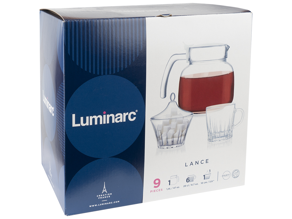 Сервиз чайный Luminarc Lance 9 предметов (чайник 1,2л, чашка 200мл 6шт, сахарница) 34843
