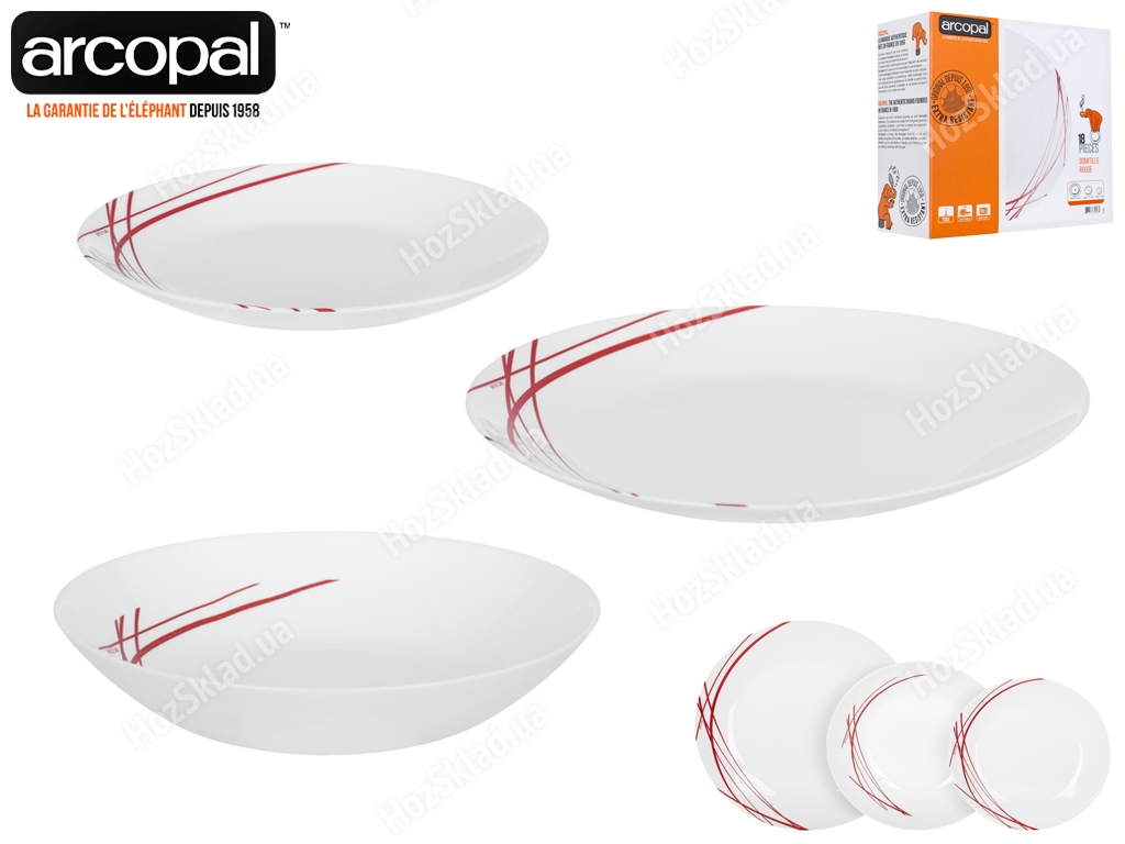 Сервиз столовый Arcopal Domitille Rouge 18 предметов 41032