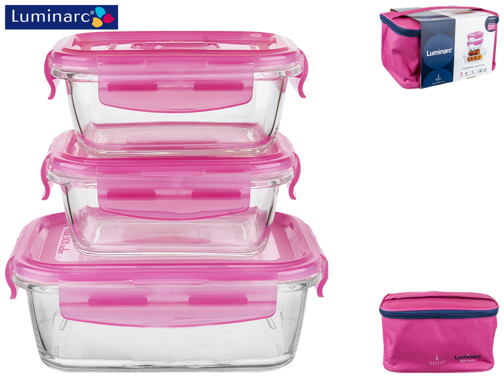 Набор контейнеров Luminarc Pure Box Active + сумка розовый (цена за набор 4 предмета) 51741