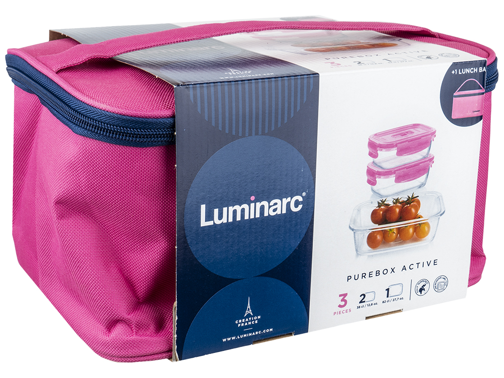 Набор контейнеров Luminarc Pure Box Active + сумка розовый (цена за набор 4 предмета) 51741