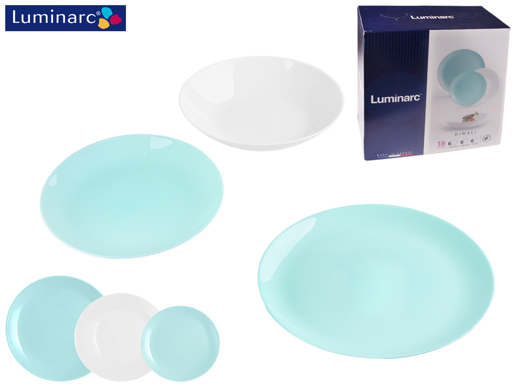 Сервіз столовий Luminarc "Diwali Light Turquoise & White" (ціна за набір 18 предметів) 66271