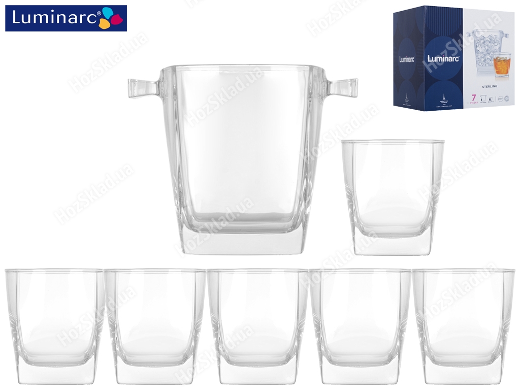 Набір для напоїв Luminarc Sterling відро для льоду і 6 склянок 300мл (ціна за 7 предметів) 67353