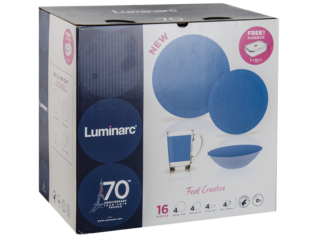 Сервиз столовый Luminarc Simply Bold бирюзовый 16 предметов+контейнер 820мл 01873