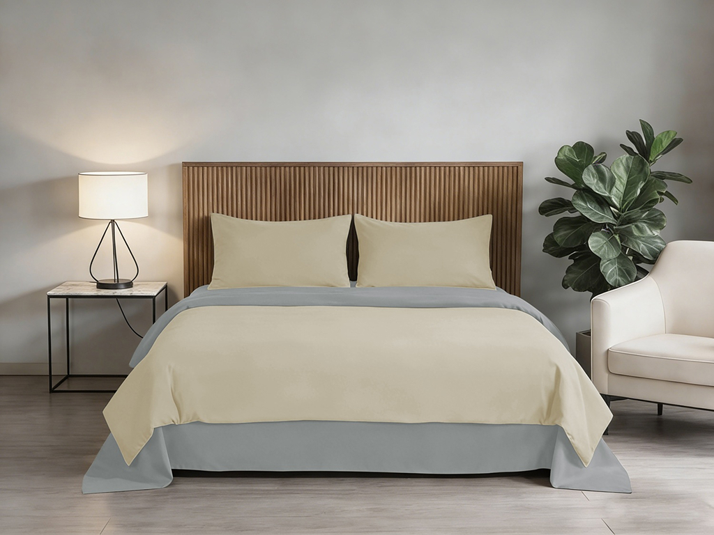 Комплект постельного белья Soho, на молнии, Beige, Light gray, евро, 4 предмета