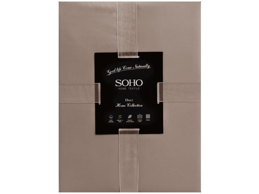 Комплект постельного белья Soho, полуторный, 150×200см, 155×220см, сатин, цвет бежевый с мокко