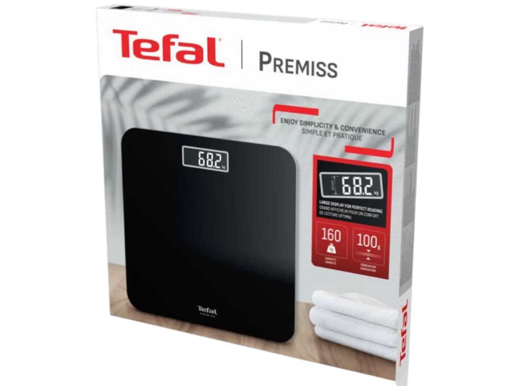 Весы напольные Tefal Premiss, 160кг, 2xААА, закаленное стекло, 30x30х1,8см, цвет черный