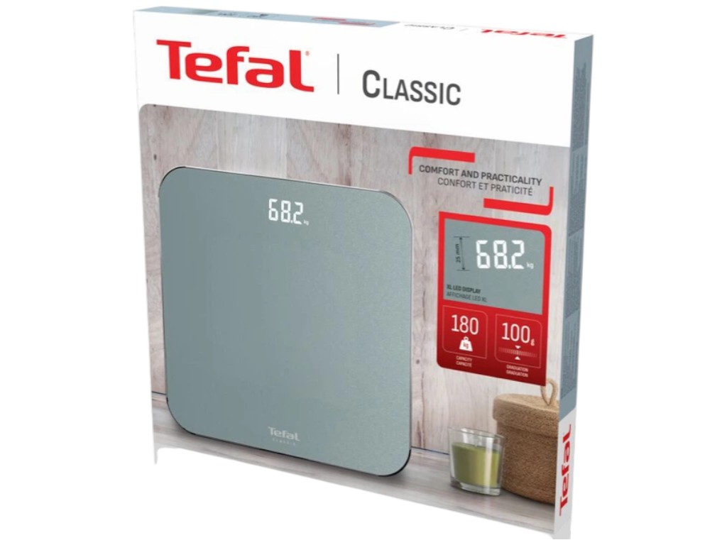 Весы напольные Tefal Classic, 160кг, 2хAAA, закаленное стекло, 31x31х1,8см, цвет серый