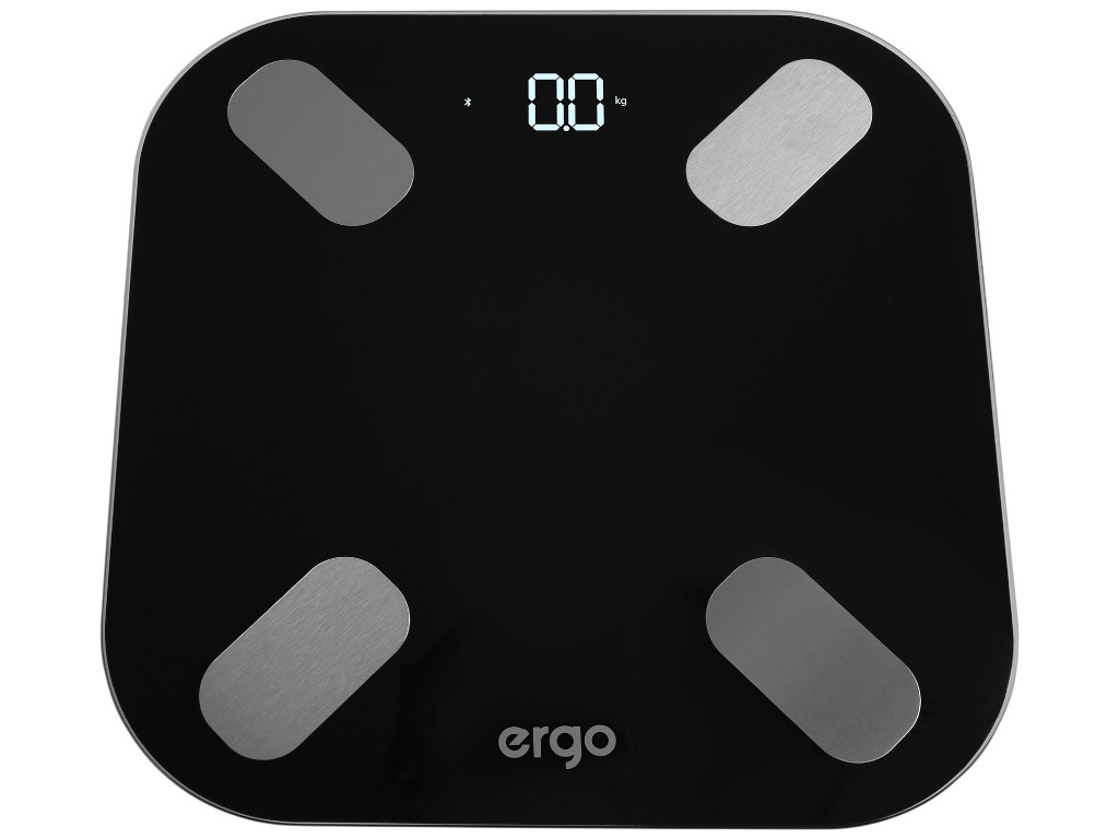 Весы напольные электронные Ergo PSB 490, до 150 кг, Bluetooth, 3×AAA, стекло, 28×28см, цвет черный