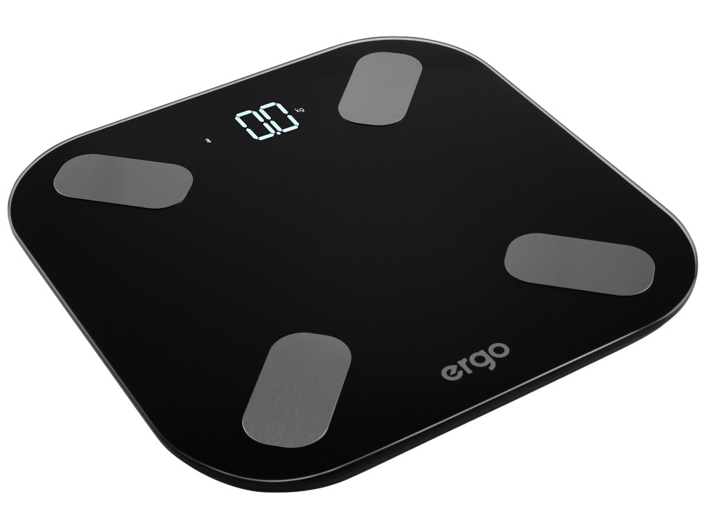 Весы напольные электронные Ergo PSB 490, до 150 кг, Bluetooth, 3×AAA, стекло, 28×28см, цвет черный