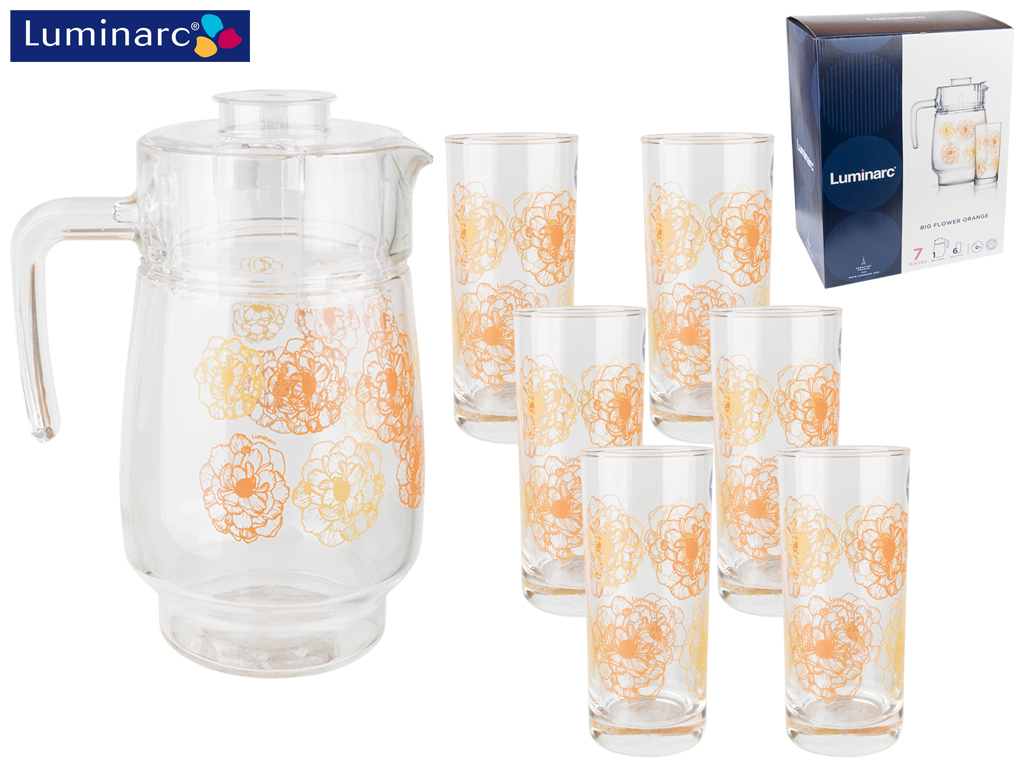 Набор для напитков Luminarc Big Flower Orange 7 предметов (кувшин 1,6л, стакан 270мл 6шт) 69088
