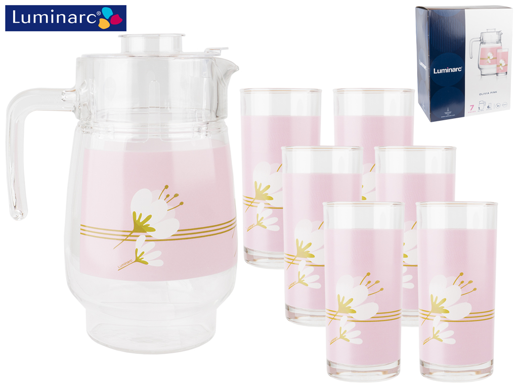 Набір для напоїв Luminarc Olivia Pink 7 предметів (глечик 1,6л, склянка 270мл 6шт) 69149