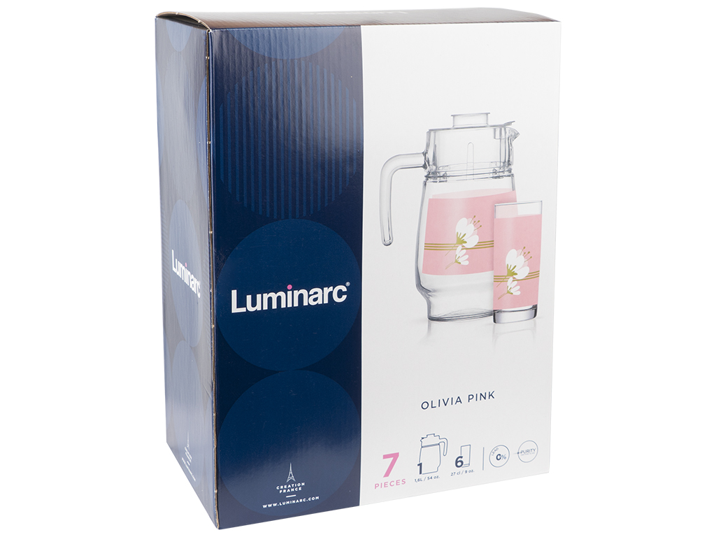 Набір для напоїв Luminarc Olivia Pink 7 предметів (глечик 1,6л, склянка 270мл 6шт) 69149