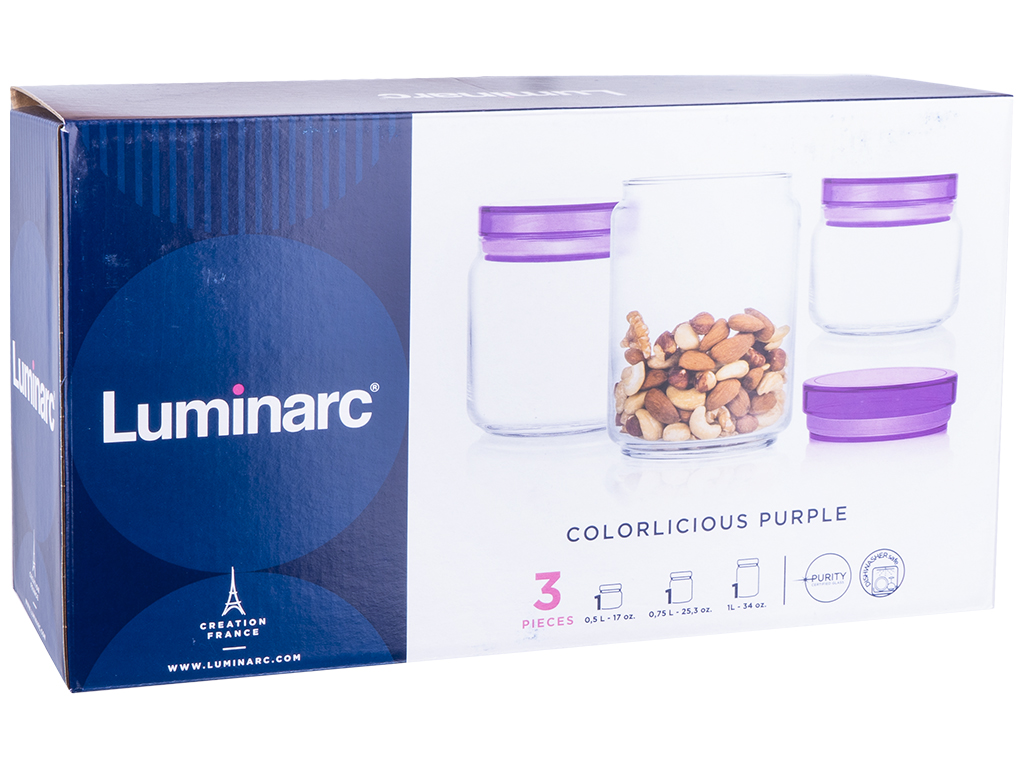 Набір банок Jar Colorlicious для сипучих, 500мл, 750мл, 1л, пурпурний (ціна за набір 3шт) 36079