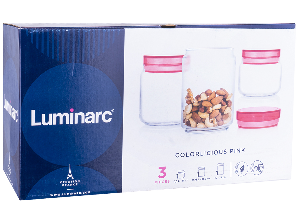 Набор банок Jar Colorlicious для сыпучих, 500мл, 750мл, 1л, розовый (цена за набор 3шт) 36062