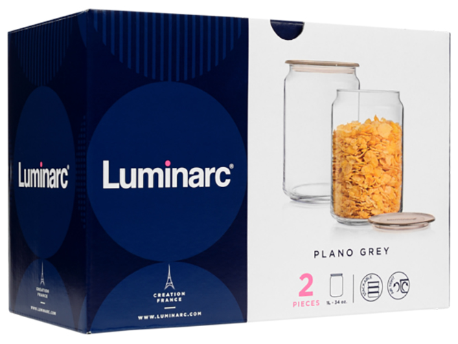 Набор банок Luminarc Plano Grey, 1л (цена за набор 2шт) 96756