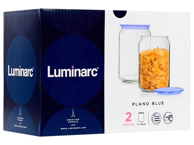 Набор банок Luminarc Plano Blue, 1л (цена за набор 2шт) 96794