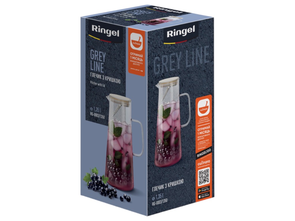 Кувшин Ringel, Grey Line, боросиликатное стекло, объем 1,35 л 6900070671534