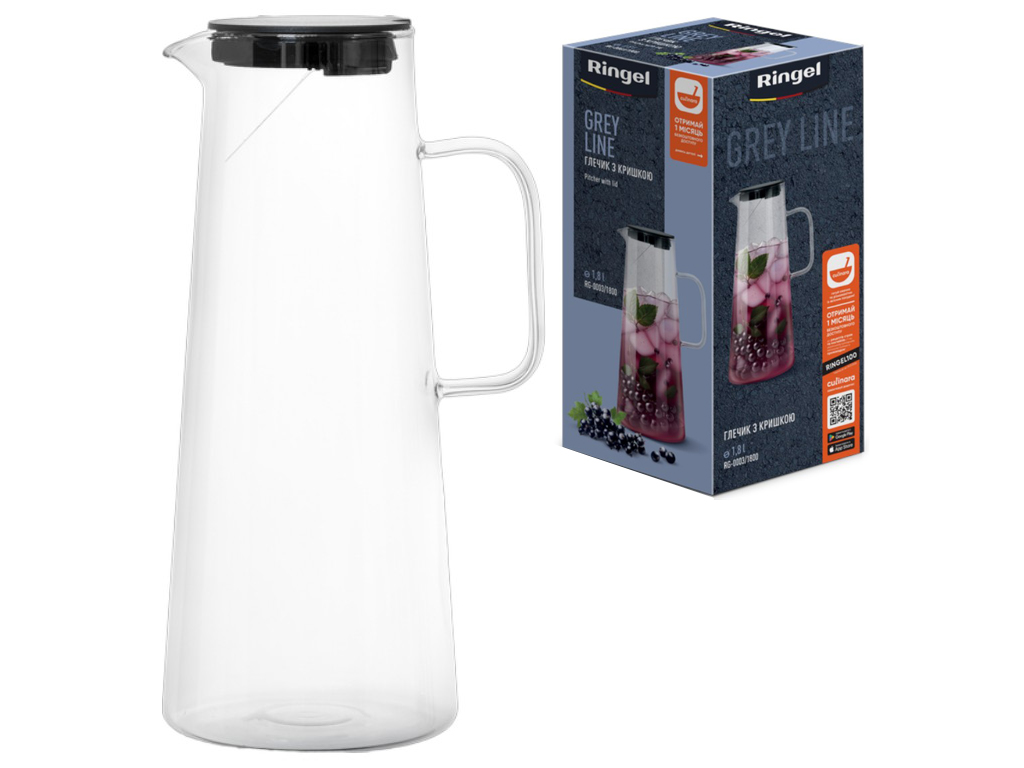 Кувшин Ringel, Grey Line, боросиликатное стекло, объем 1,8 л 6900070671541